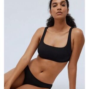 Madewell Ribbed Square-Neck Bikini Top black Women's Size 3X NWT